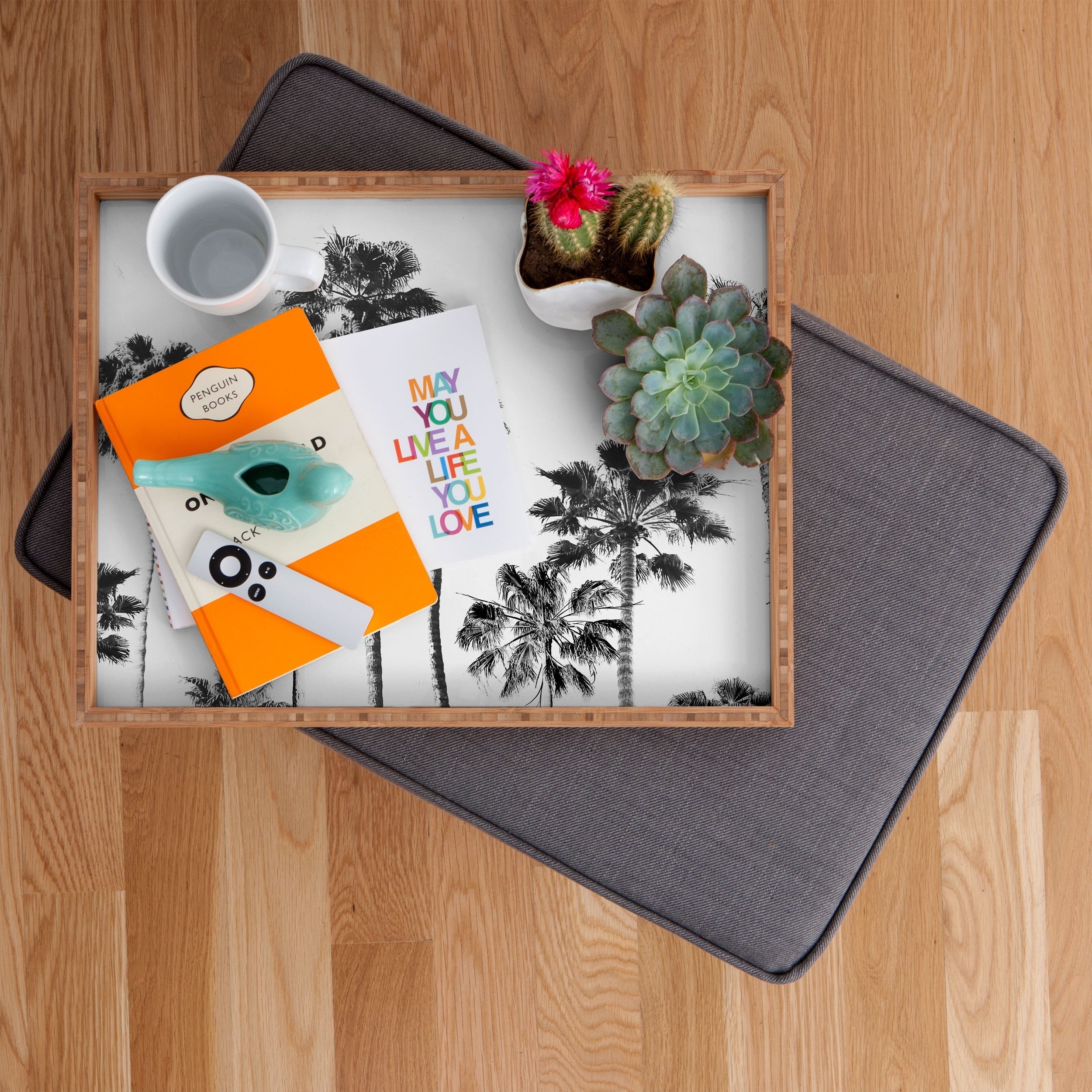 Gal Design Black And White Palms Rectangular Tray