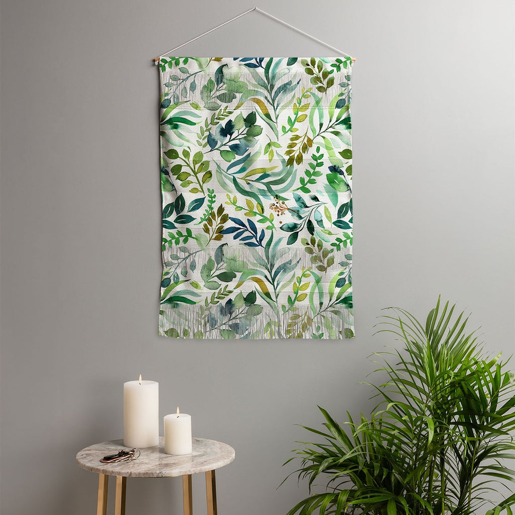 Ninola Design Botanic Retreat Loose Botanical Leaves Watercolor Green Wall Hanging Portrait