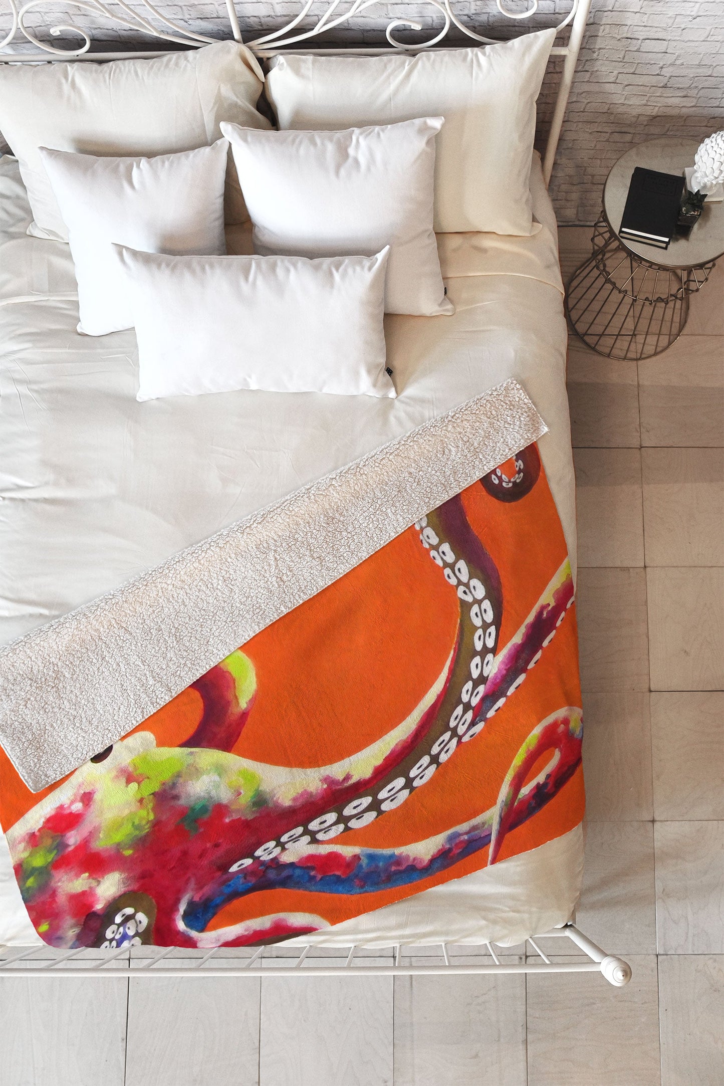 Clara Nilles Jeweled Octopus On Tangerine Fleece Throw Blanket