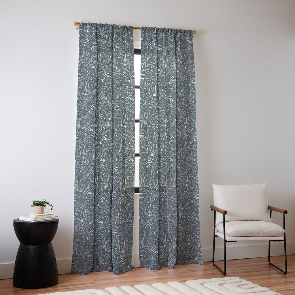 Little Om Pattern Shooting Stars blue Sheer Window Curtain