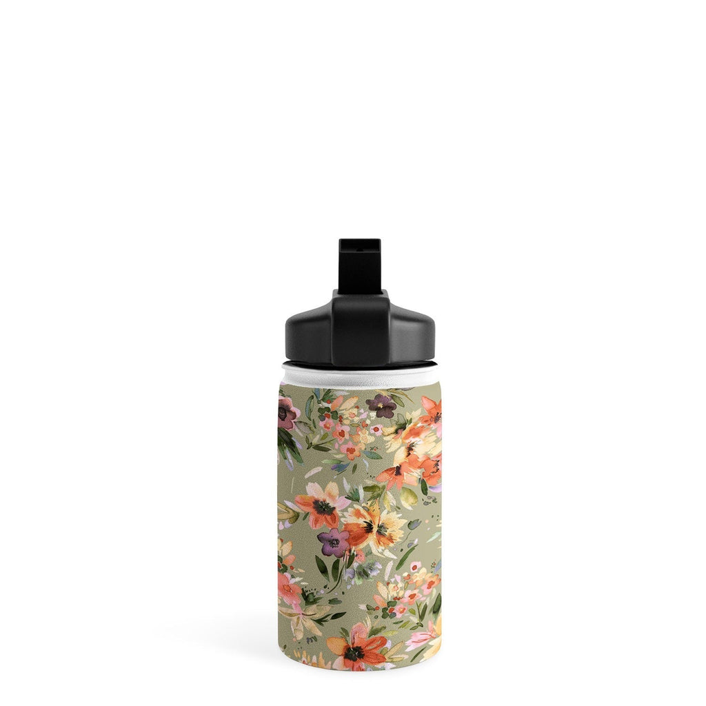 Ninola Design Botanic Retreat Painterly Tropical Flowers Sage Green Water Bottle