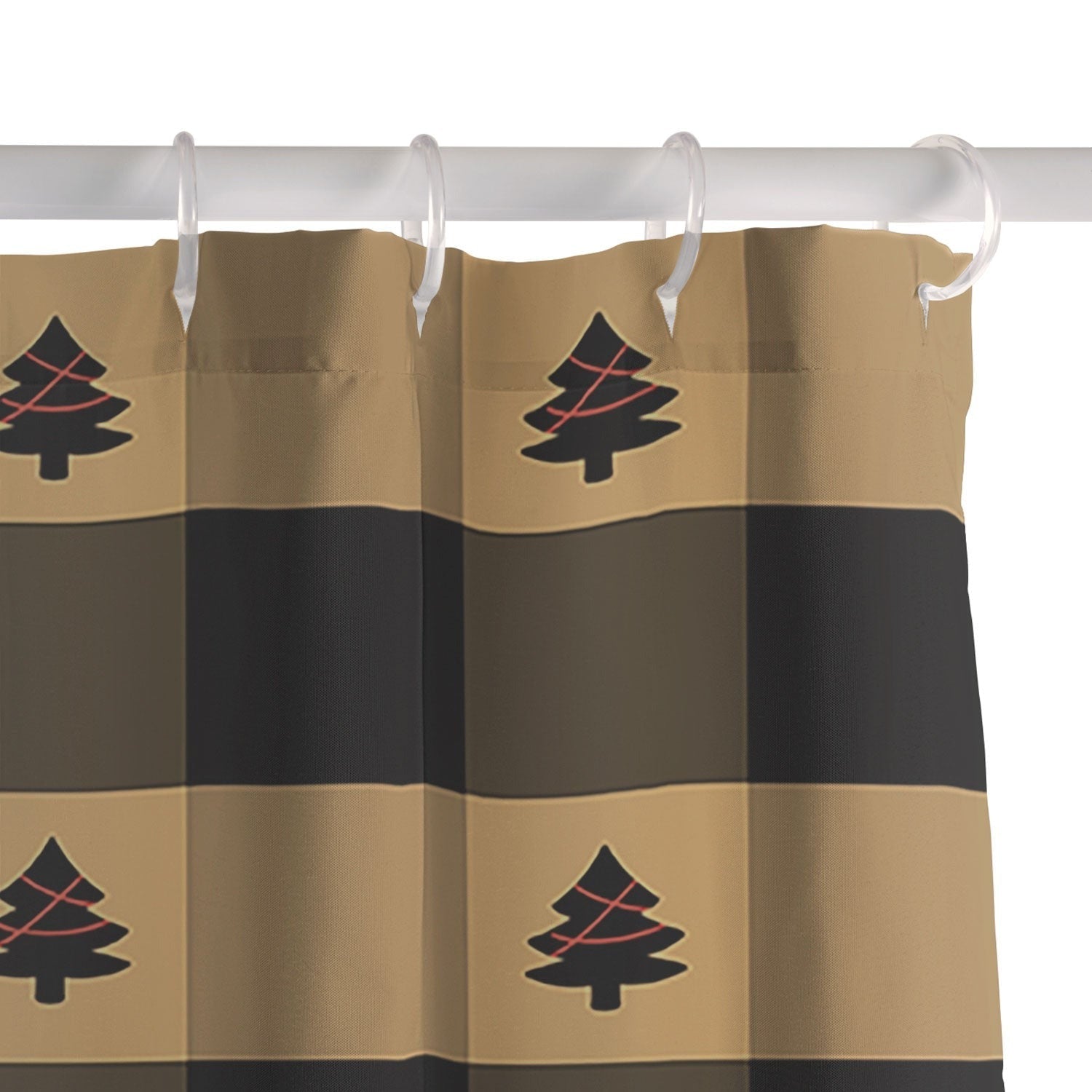 Design by Spark Black Gold Tree Tree Gingham Shower Curtain
