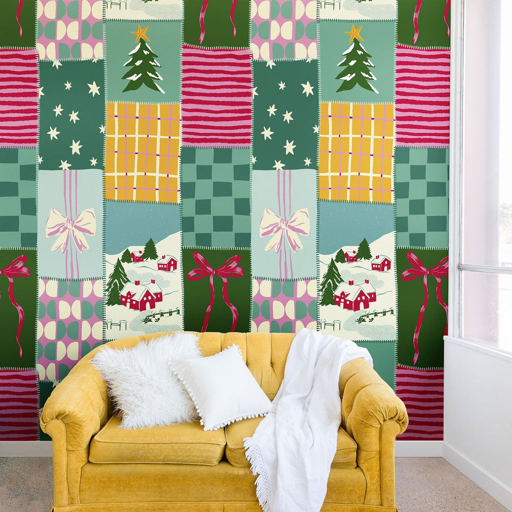 LouBruzzoni Cozy Christmas Patchwork Wall Mural