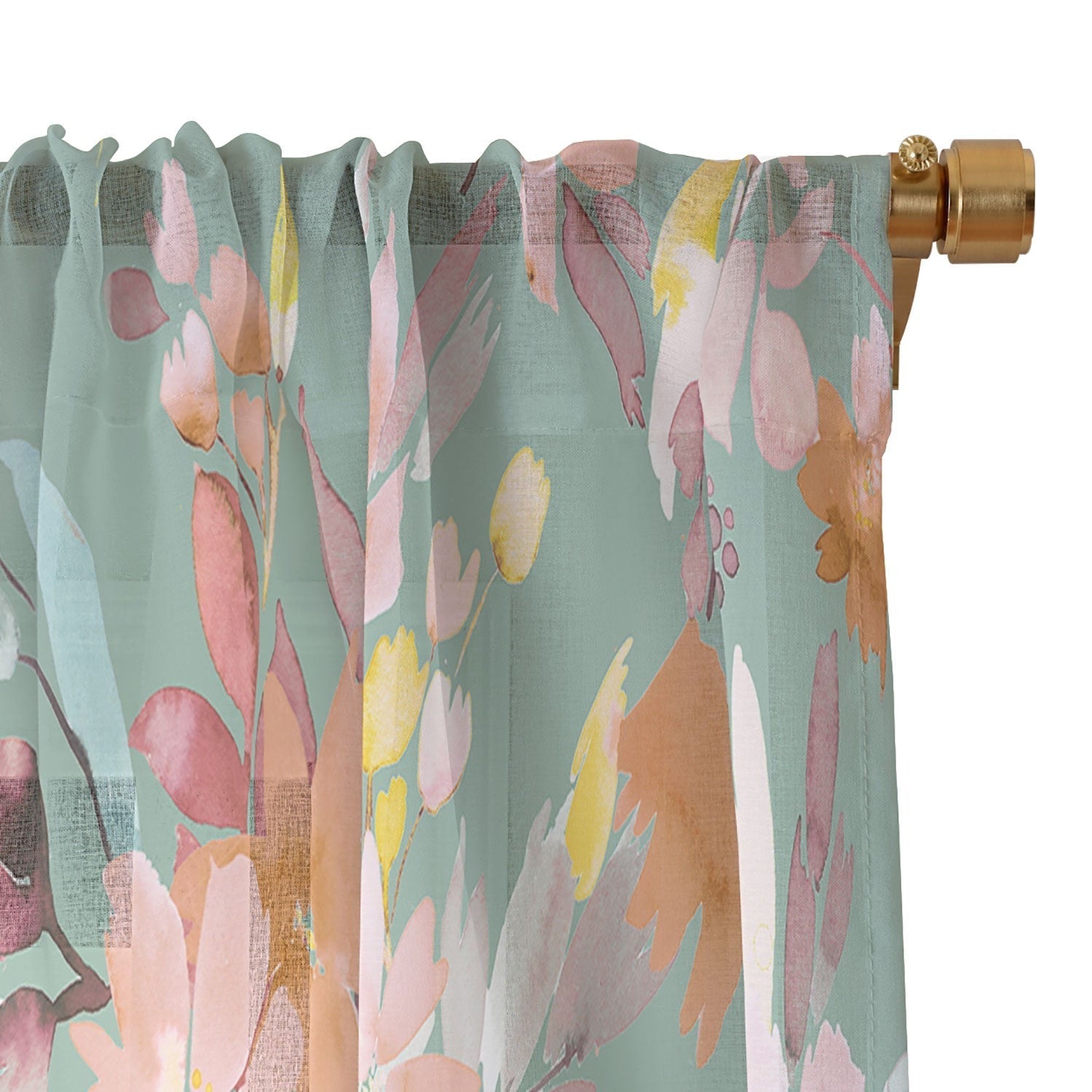 Ninola Design Botanic Retreat Floral Oleander Whimsical Teal Green Sheer Non Repeat