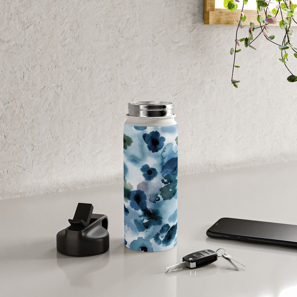 Ninola Design Botanic Retreat Ombre Abstract Watercolor Flowers Blue Navy Water Bottle