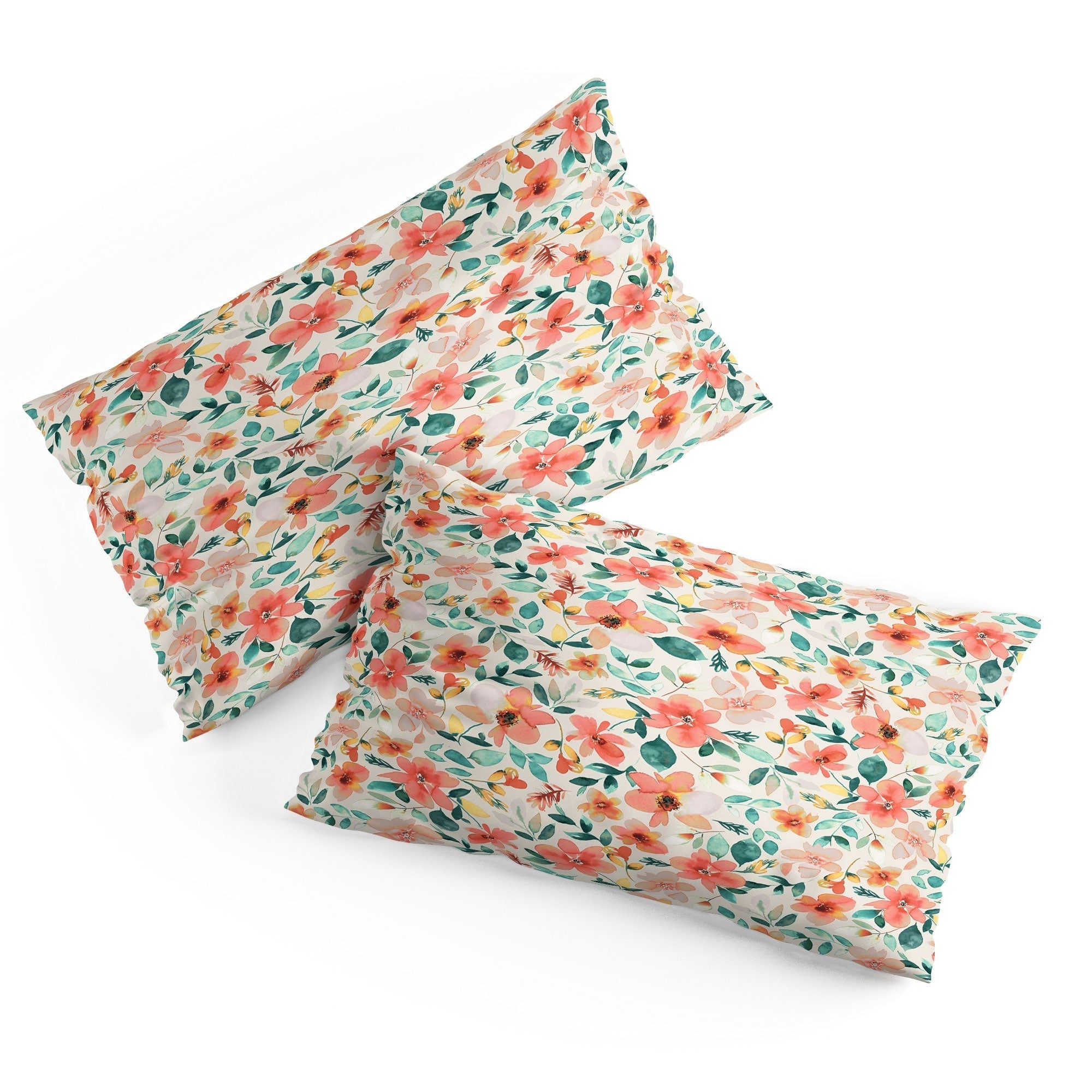 Ninola Design Botanic Retreat Tropical Whimsical Flowers Coral Green Pillow Shams