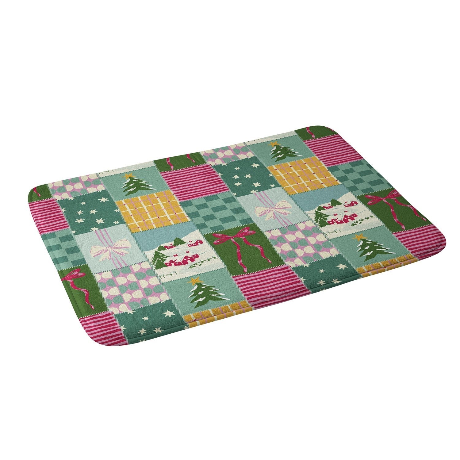 LouBruzzoni Cozy Christmas Patchwork Memory Foam Bath Mat