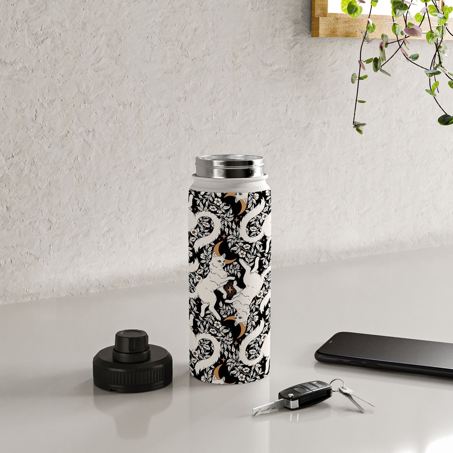 Avenie Celestial Cats Gold Water Bottle