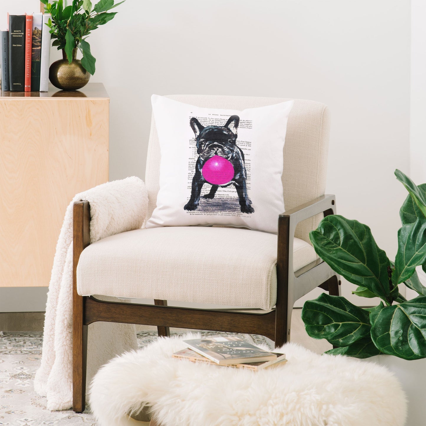 Coco de Paris Bulldog With Bubblegum 01 Throw Pillow