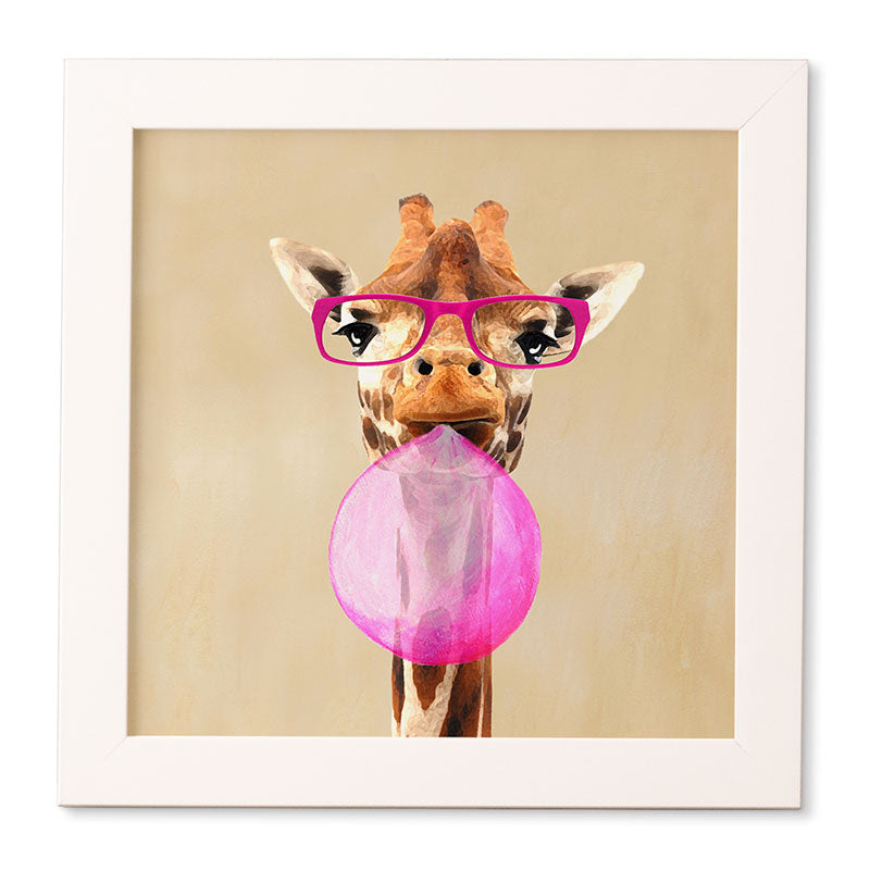 Coco de Paris Clever giraffe with bubblegum Framed Wall Art