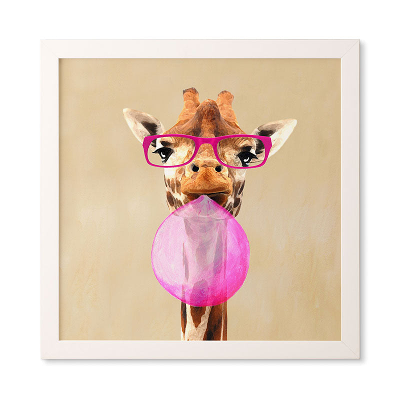 Coco de Paris Clever giraffe with bubblegum Framed Wall Art