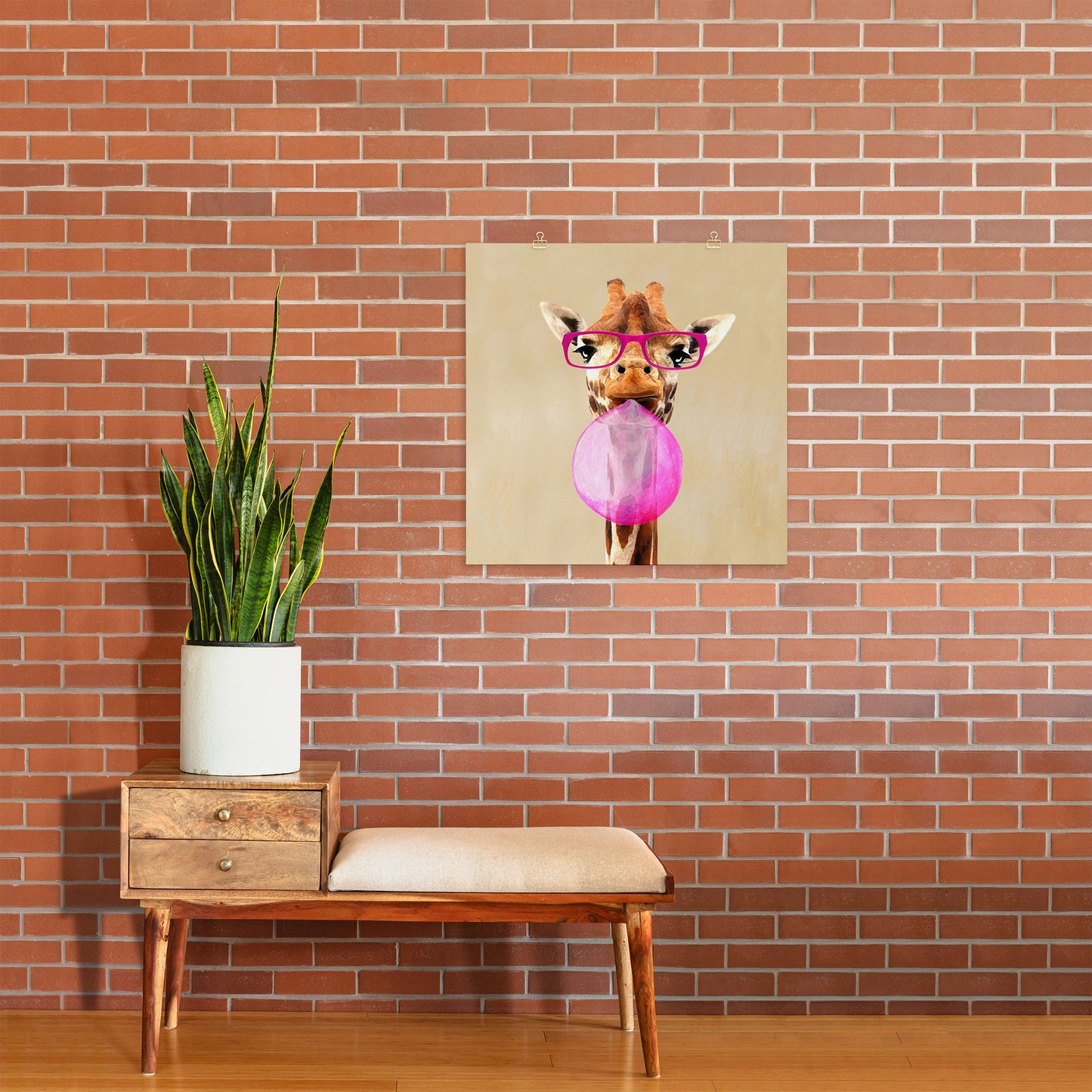 Coco de Paris Clever giraffe with bubblegum Art Print