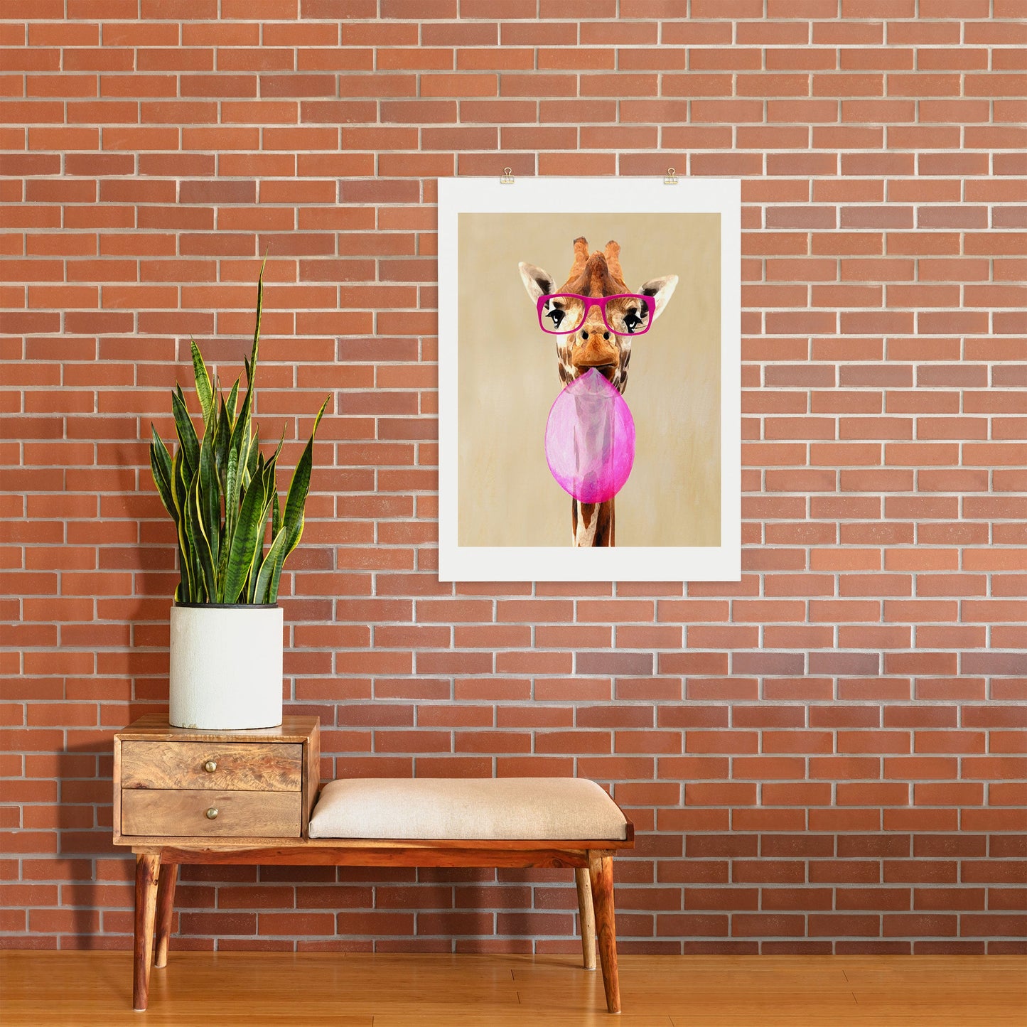 Coco de Paris Clever giraffe with bubblegum Art Print