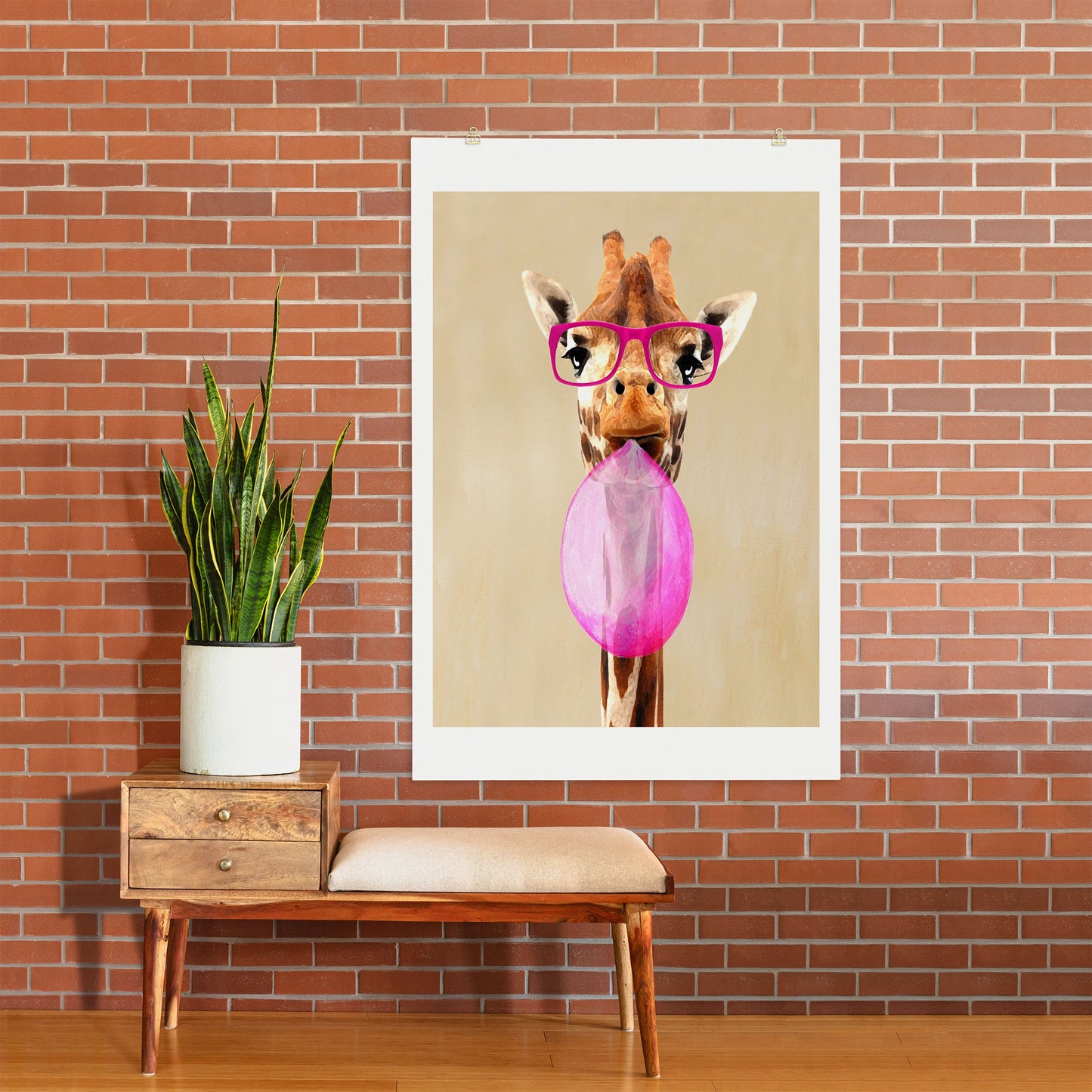 Coco de Paris Clever giraffe with bubblegum Art Print