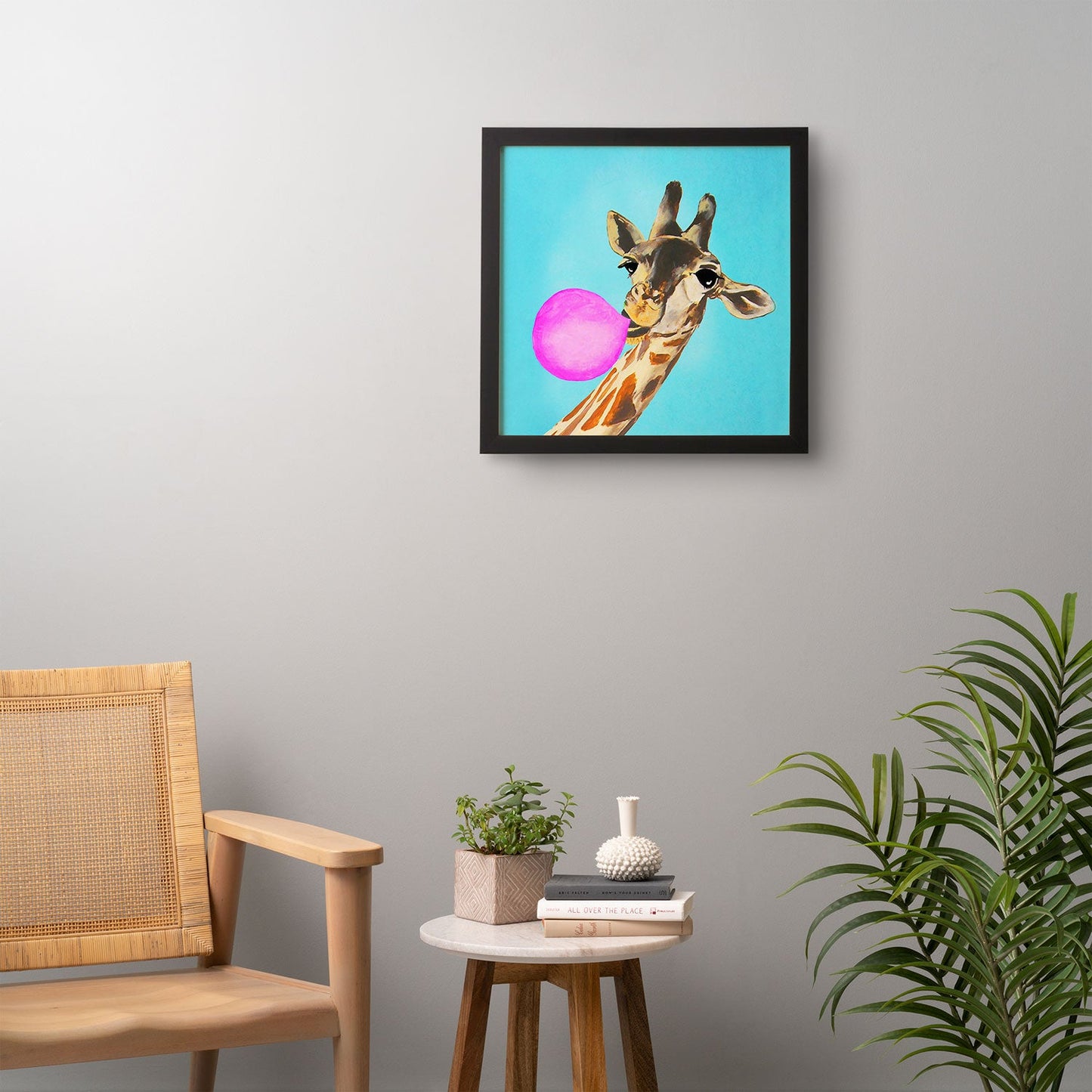 Coco de Paris Giraffe blowing bubblegum Framed Wall Art