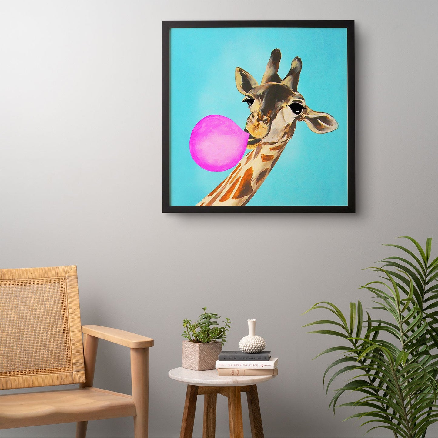 Coco de Paris Giraffe blowing bubblegum Framed Wall Art