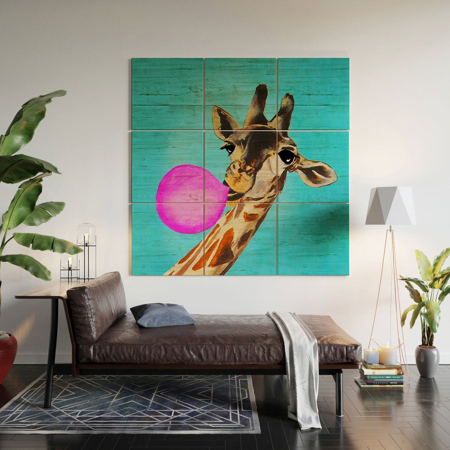 Coco de Paris Giraffe blowing bubblegum Wood Wall Mural
