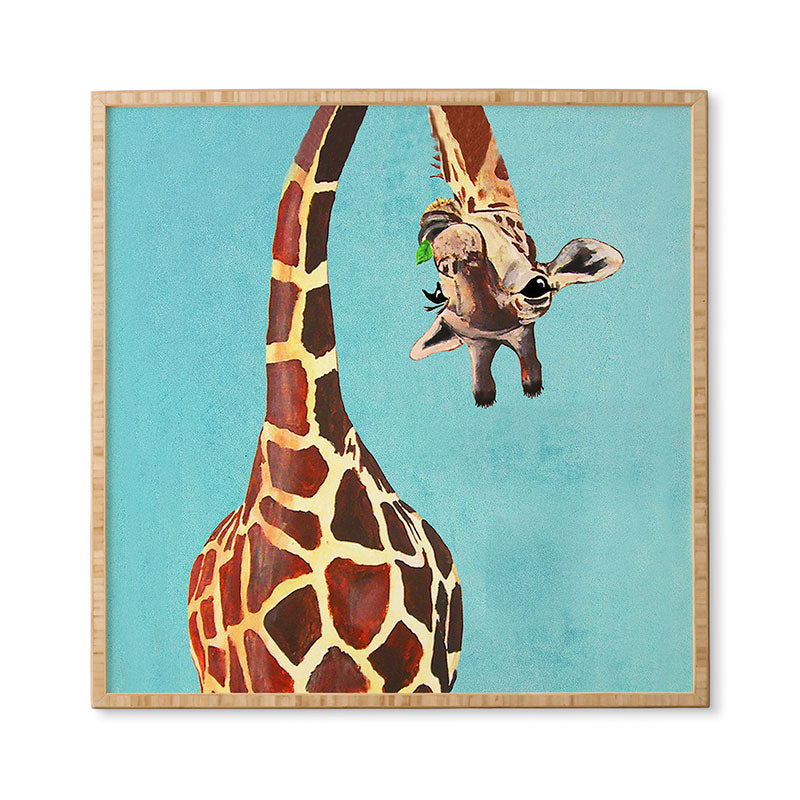 Coco de Paris Giraffe with green leaf Framed Wall Art