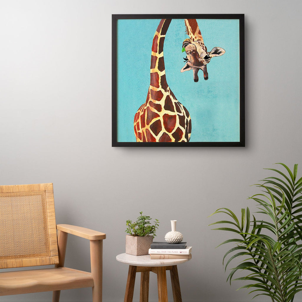 Coco de Paris Giraffe with green leaf Framed Wall Art
