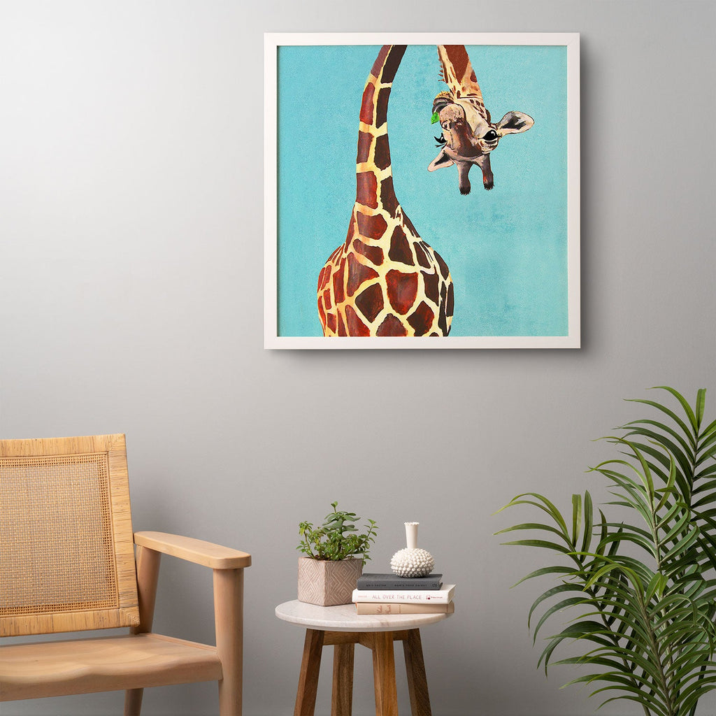 Coco de Paris Giraffe with green leaf Framed Wall Art
