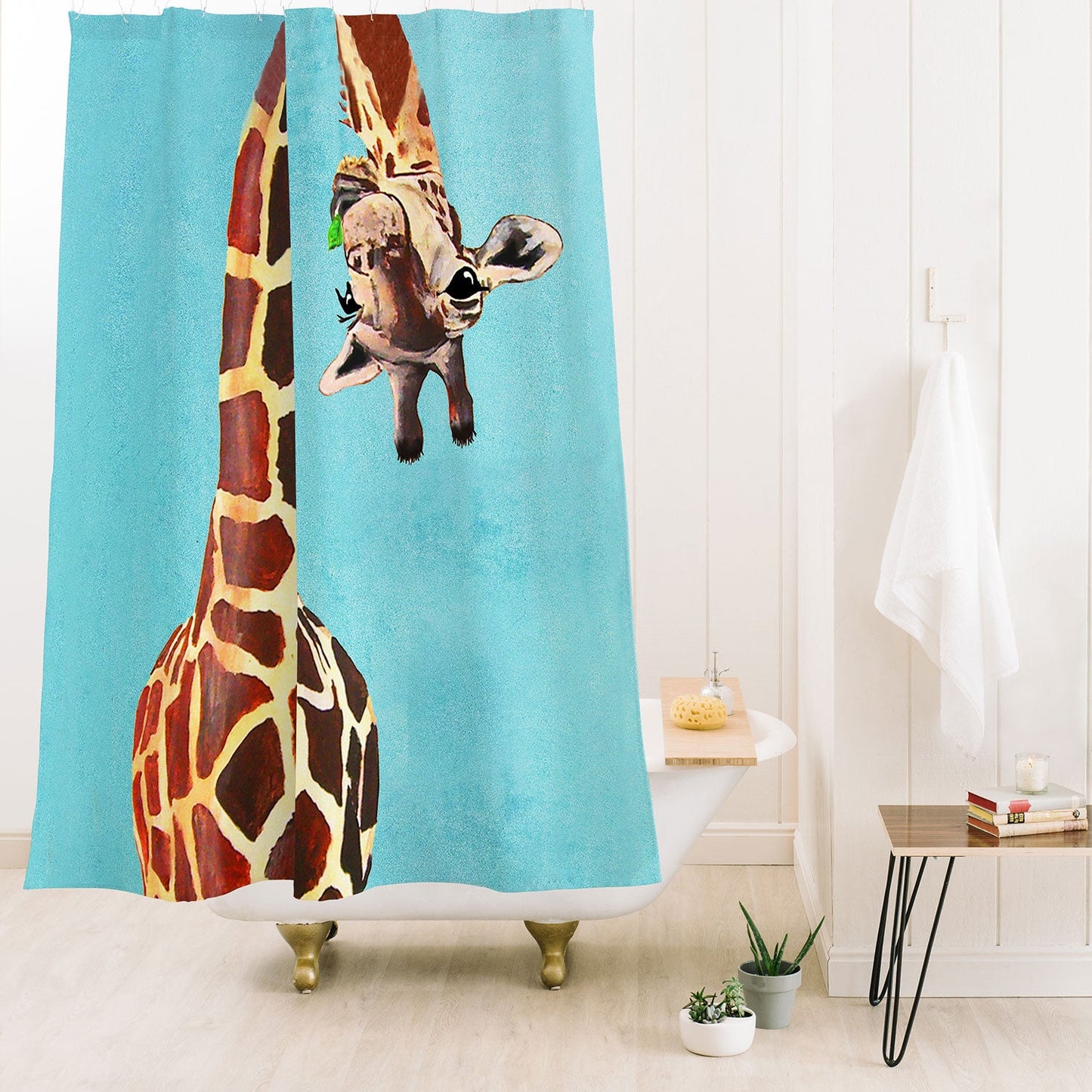 Coco de Paris Giraffe with green leaf Shower Curtain