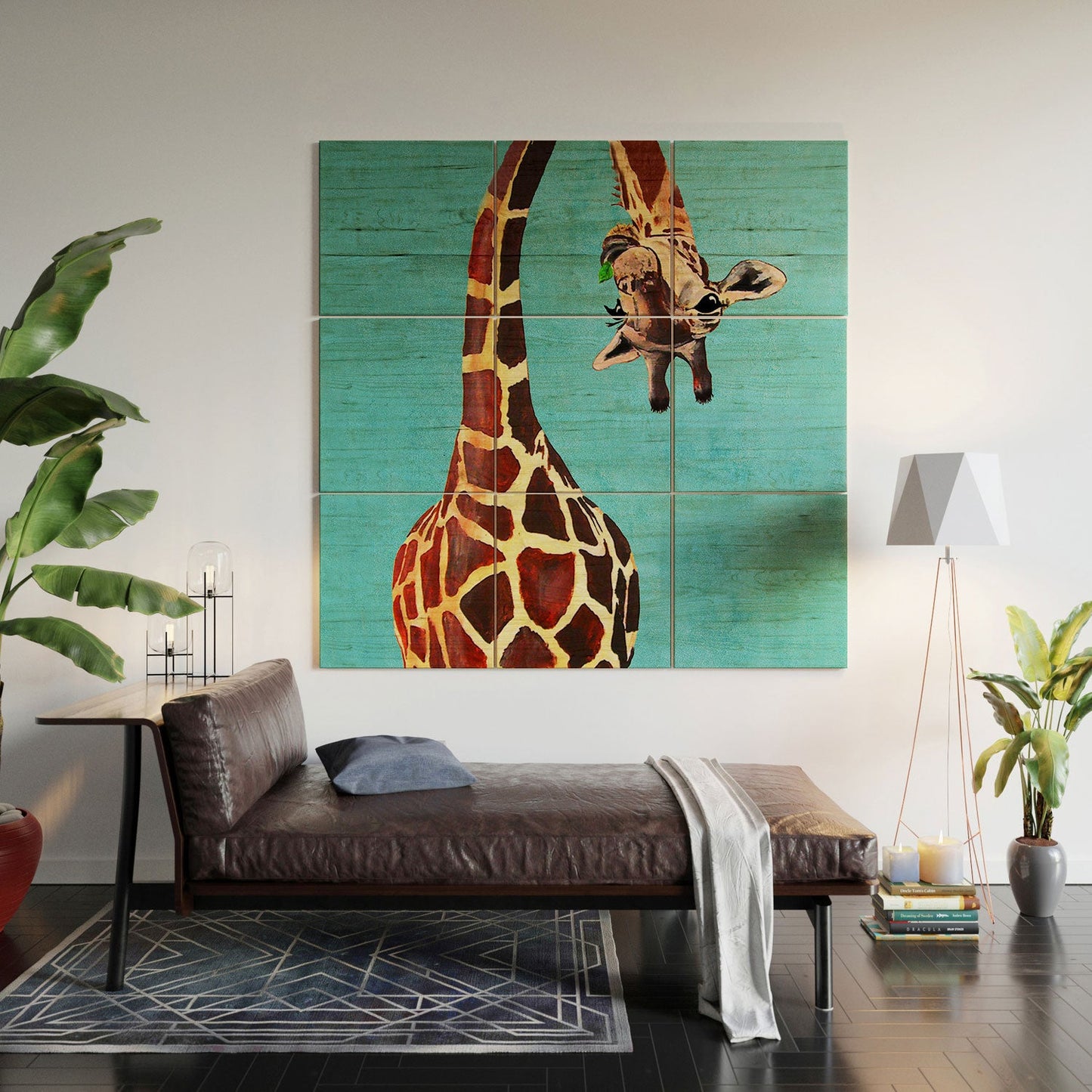 Coco de Paris Giraffe with green leaf Wood Wall Mural