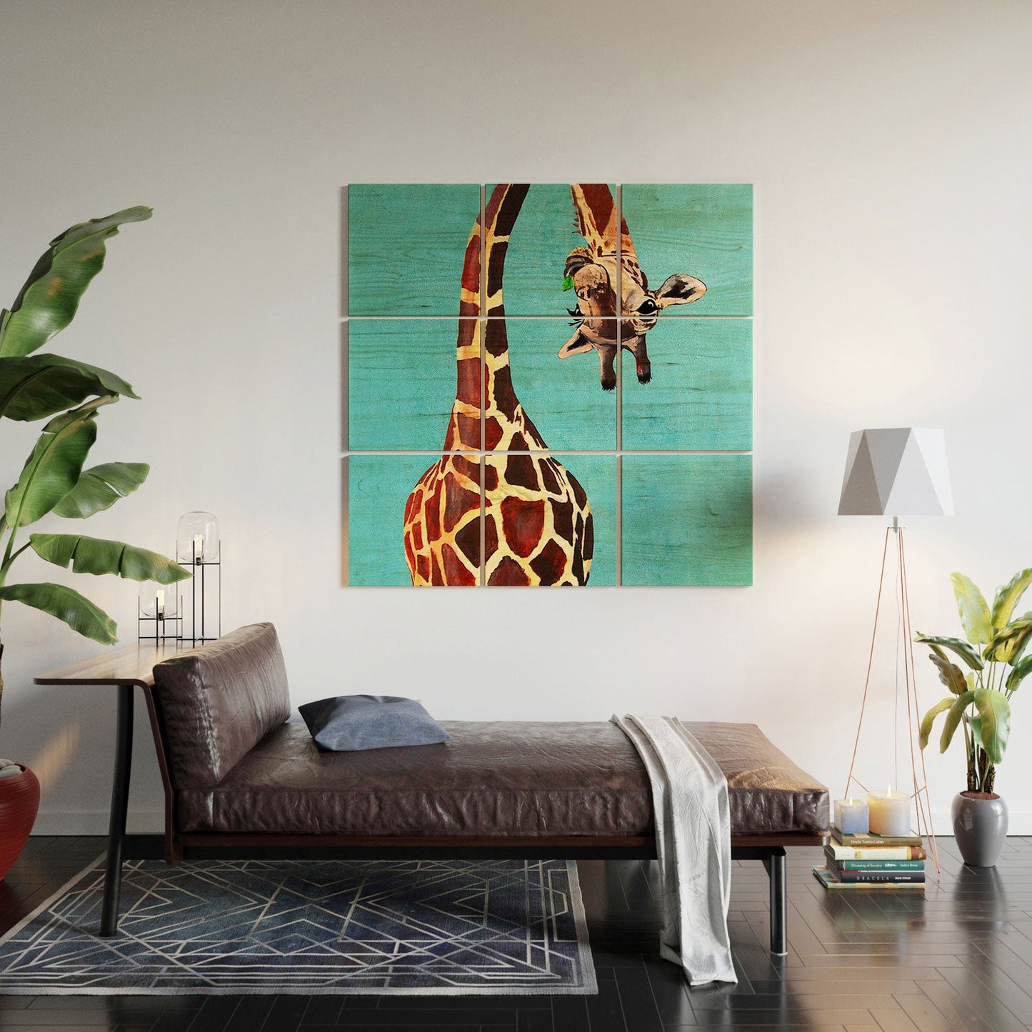 Coco de Paris Giraffe with green leaf Wood Wall Mural