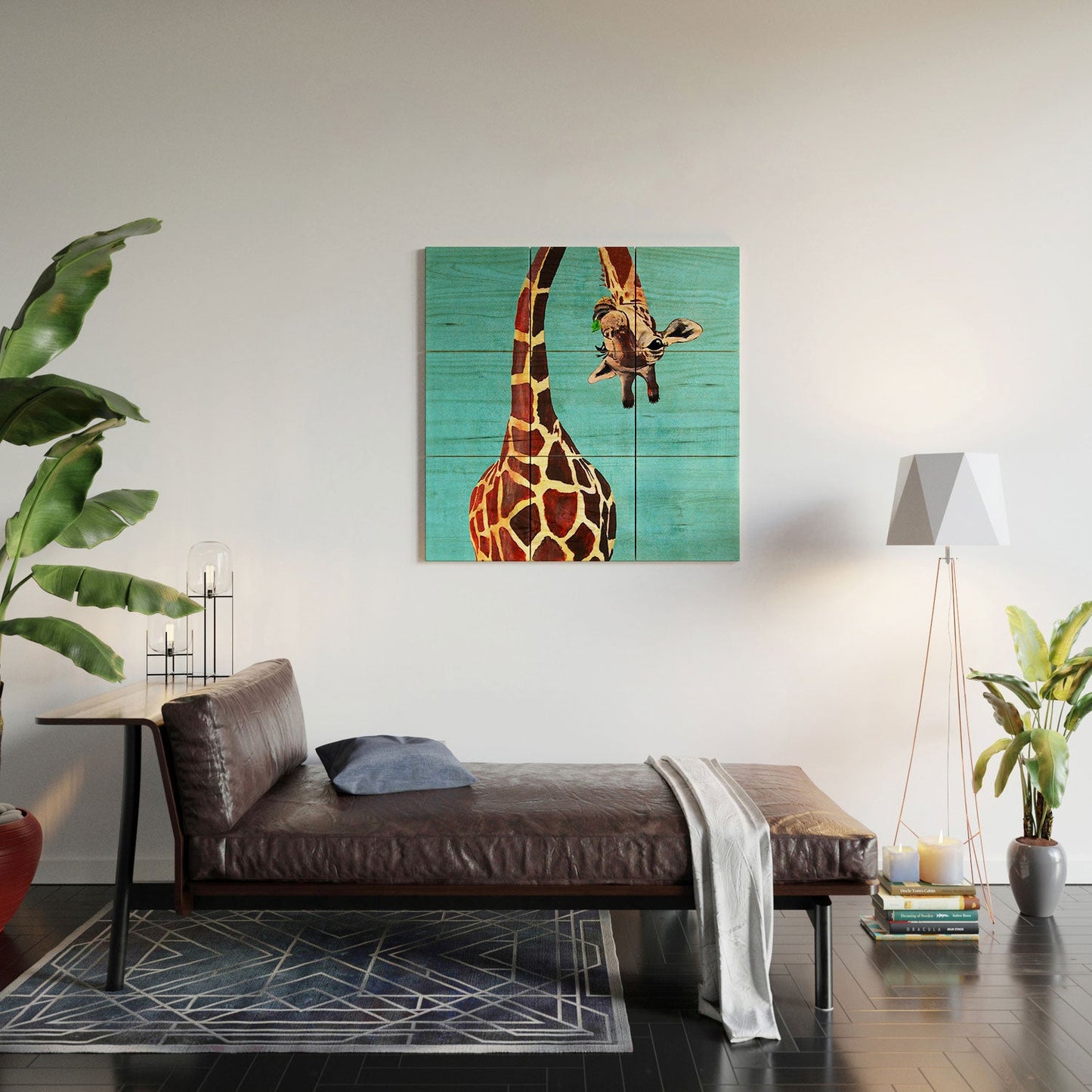 Coco de Paris Giraffe with green leaf Wood Wall Mural