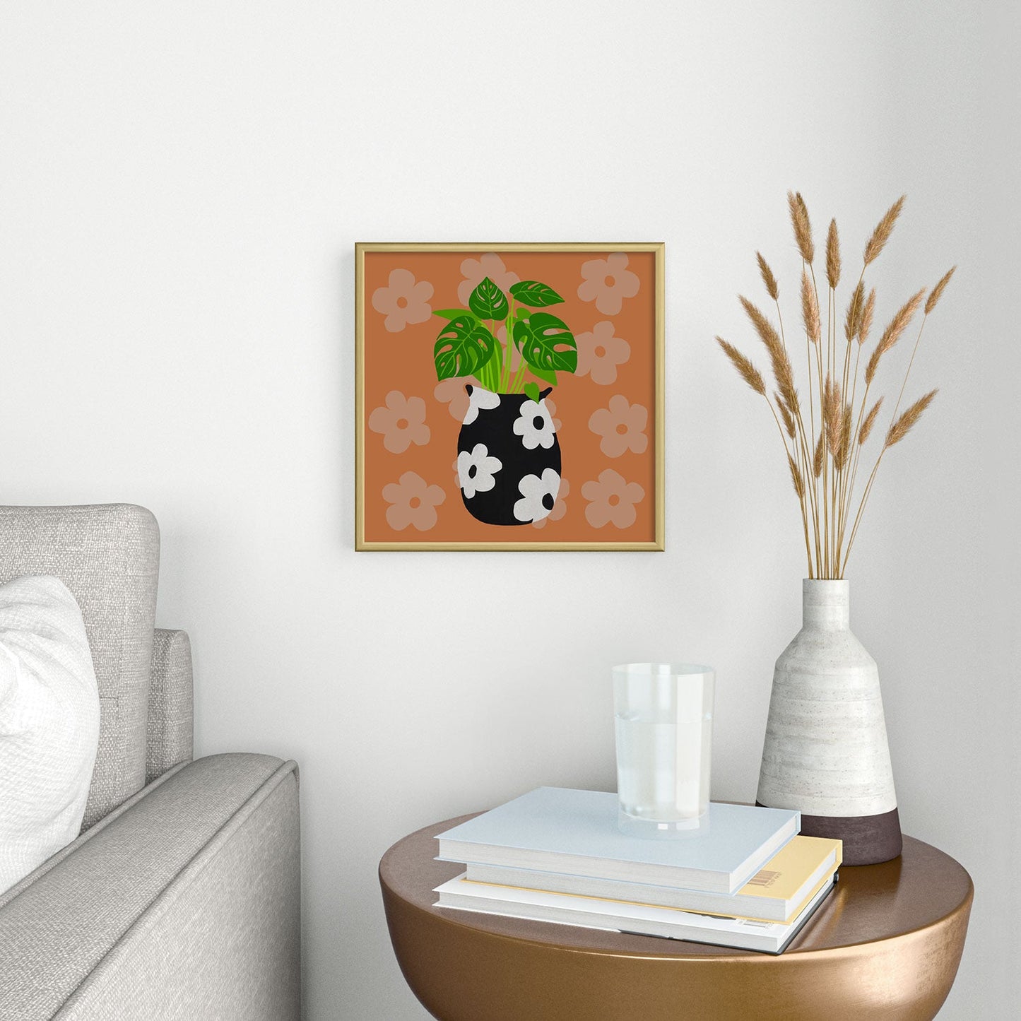 Coco de Paris Green plant retro style 1 Square Metal Framed Art Print