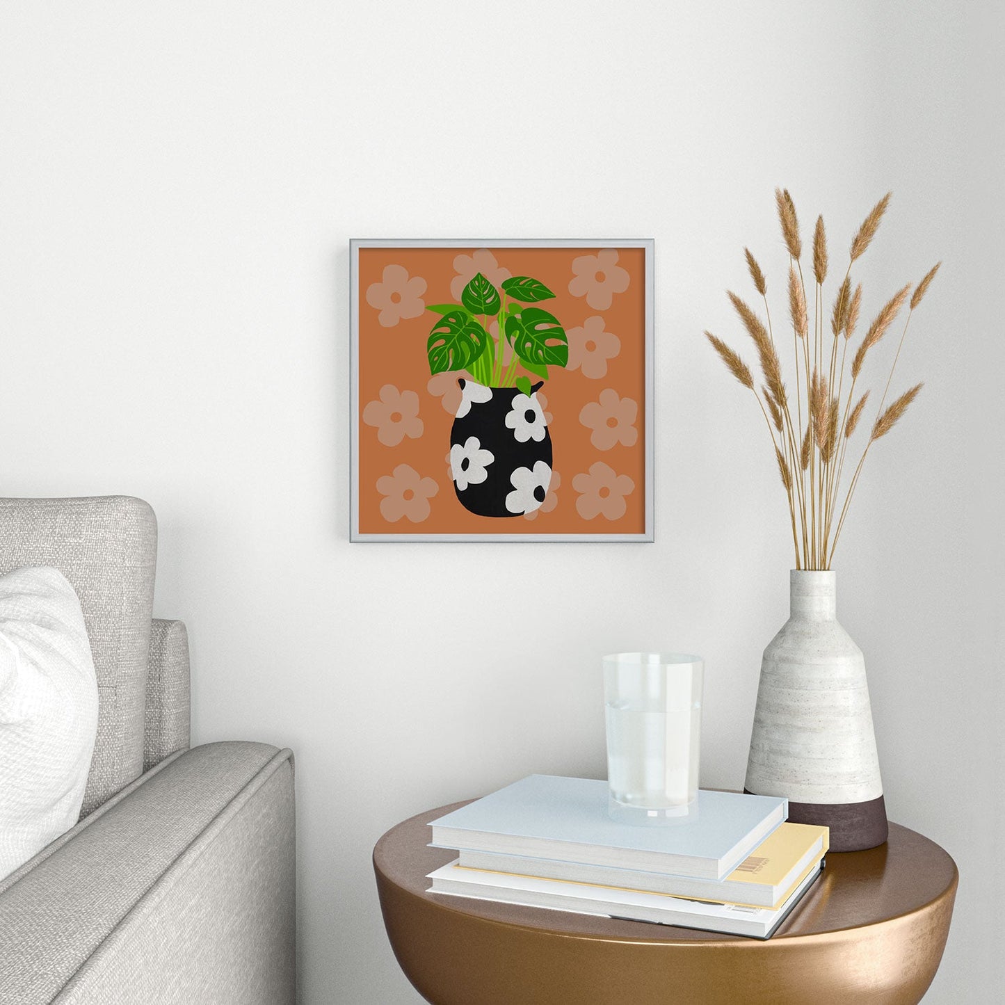 Coco de Paris Green plant retro style 1 Square Metal Framed Art Print