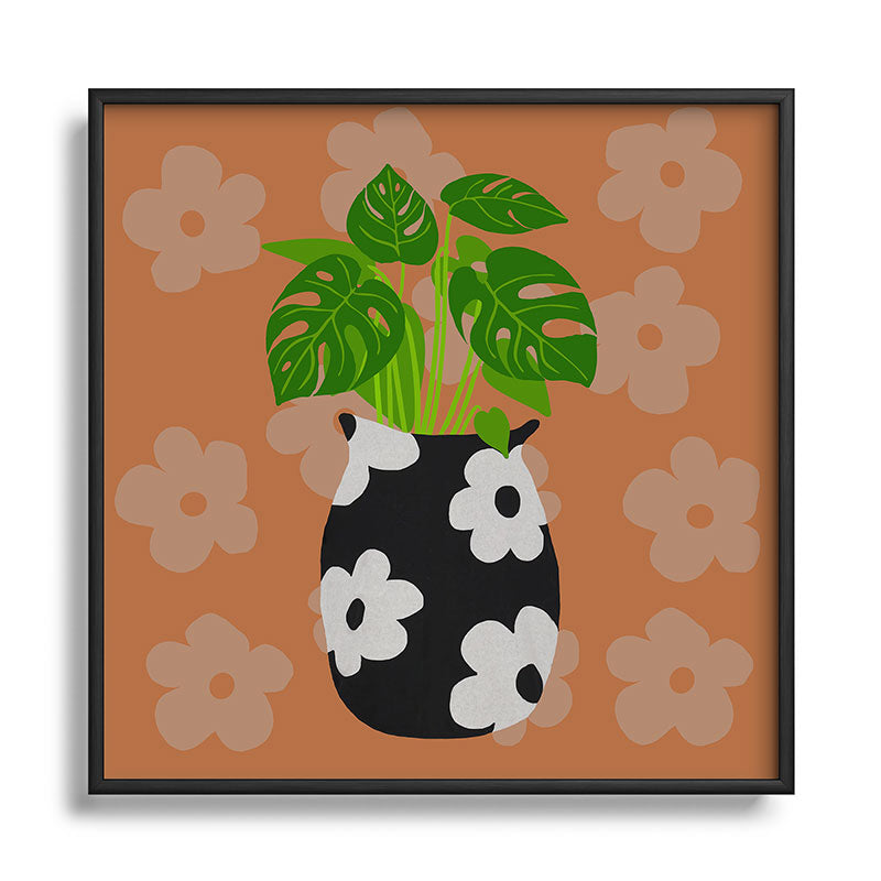 Coco de Paris Green plant retro style 1 Square Metal Framed Art Print
