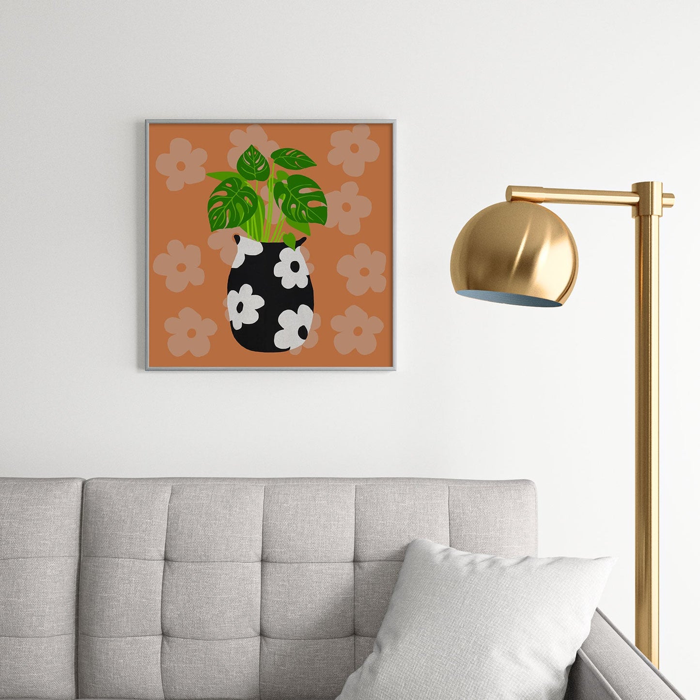 Coco de Paris Green plant retro style 1 Square Metal Framed Art Print