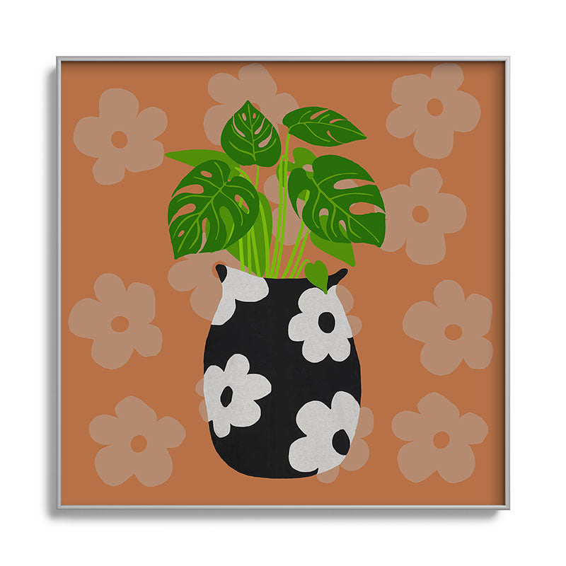 Coco de Paris Green plant retro style 1 Square Metal Framed Art Print