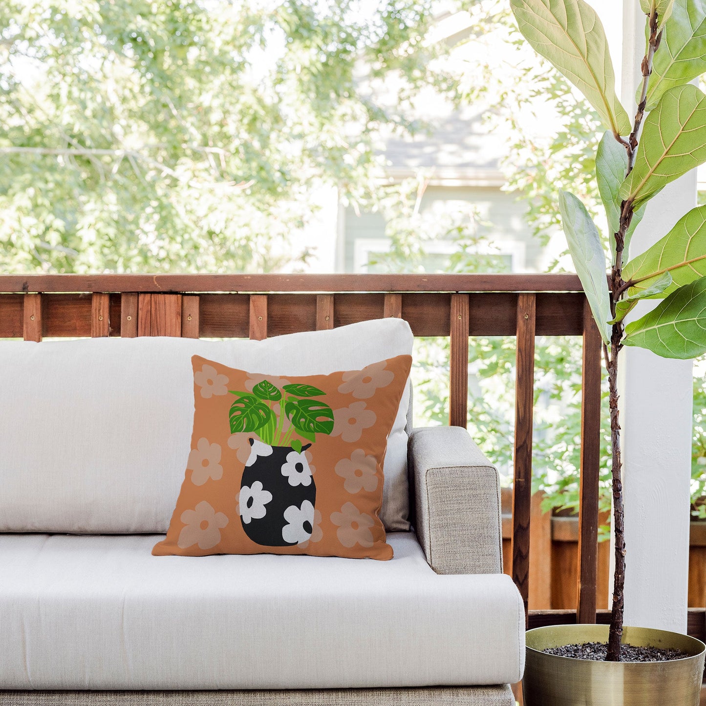 Coco de Paris Green plant retro style 1 Outdoor Throw Pillow