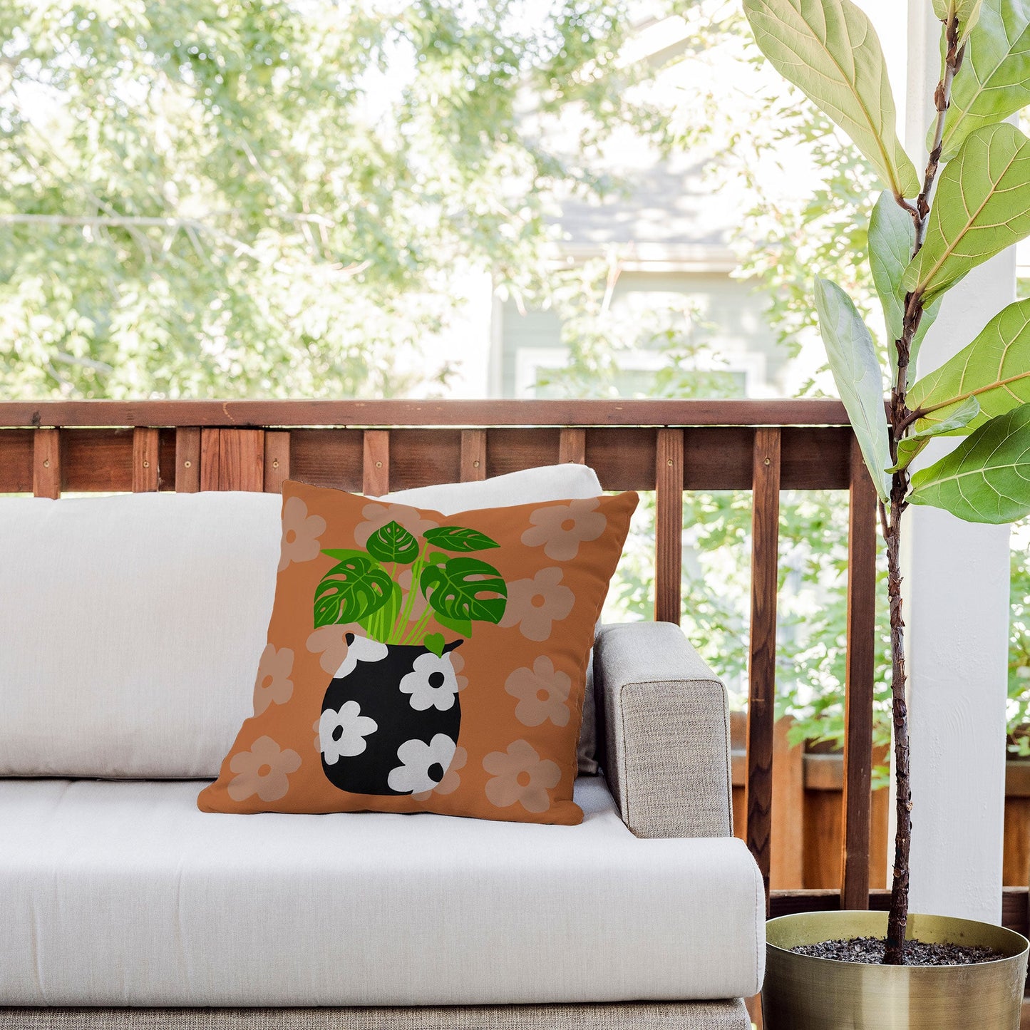 Coco de Paris Green plant retro style 1 Outdoor Throw Pillow