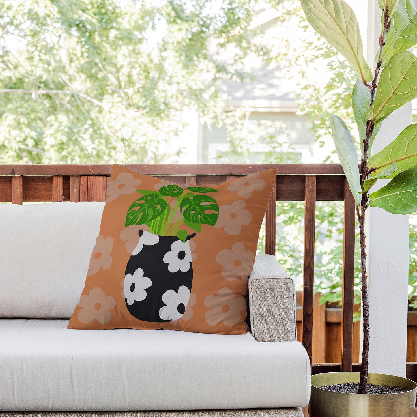 Coco de Paris Green plant retro style 1 Outdoor Throw Pillow
