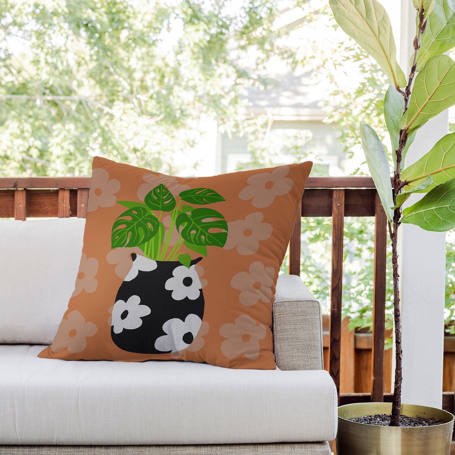 Coco de Paris Green plant retro style 1 Outdoor Throw Pillow