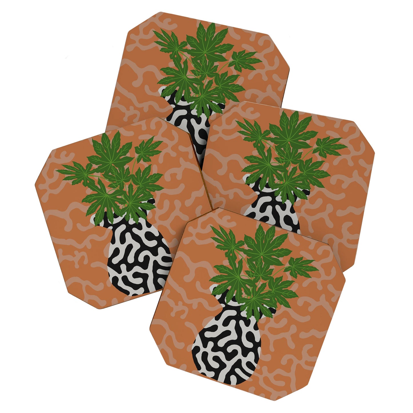 Coco de Paris Green plant retro style 2 Coaster Set