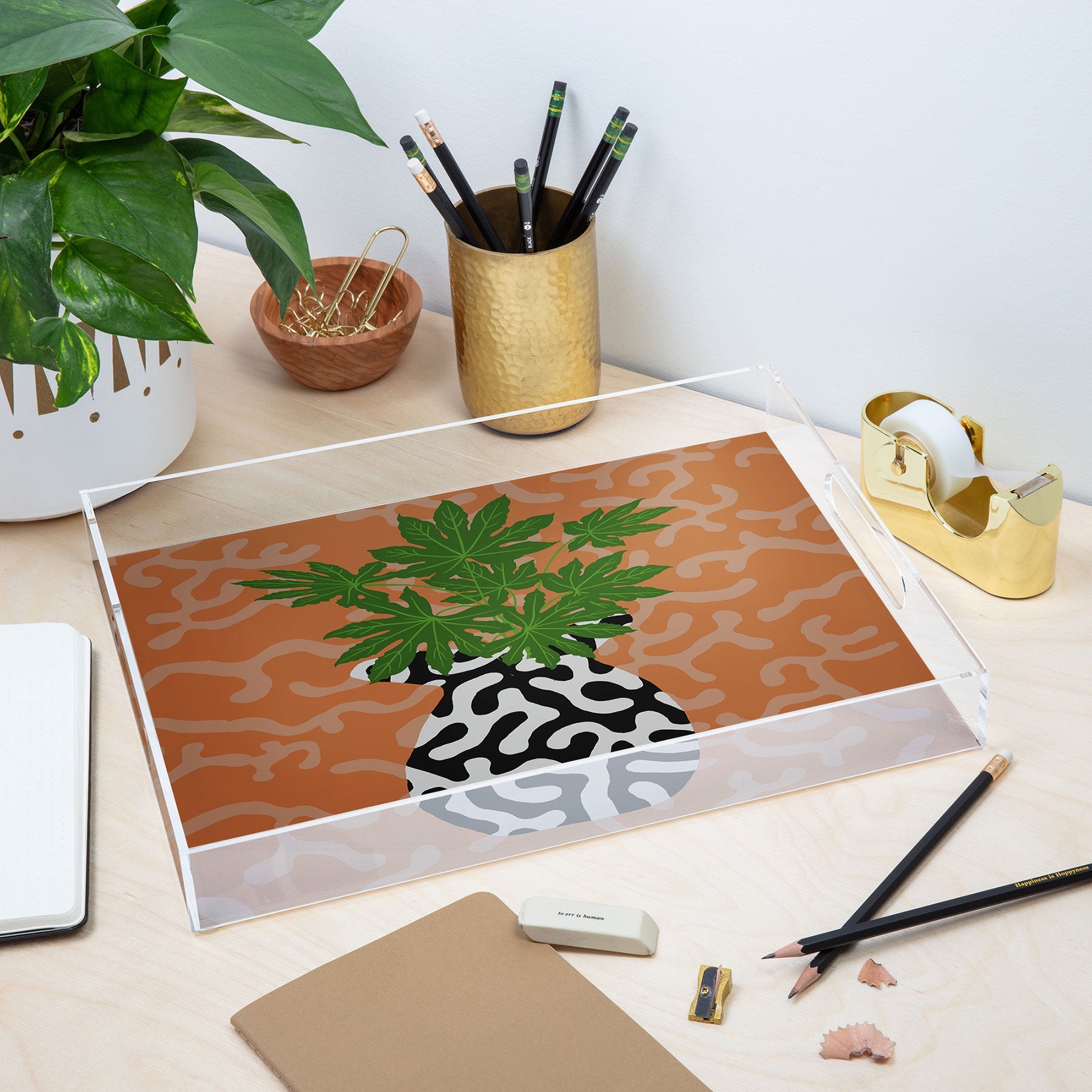 Coco de Paris Green plant retro style 2 Acrylic Tray