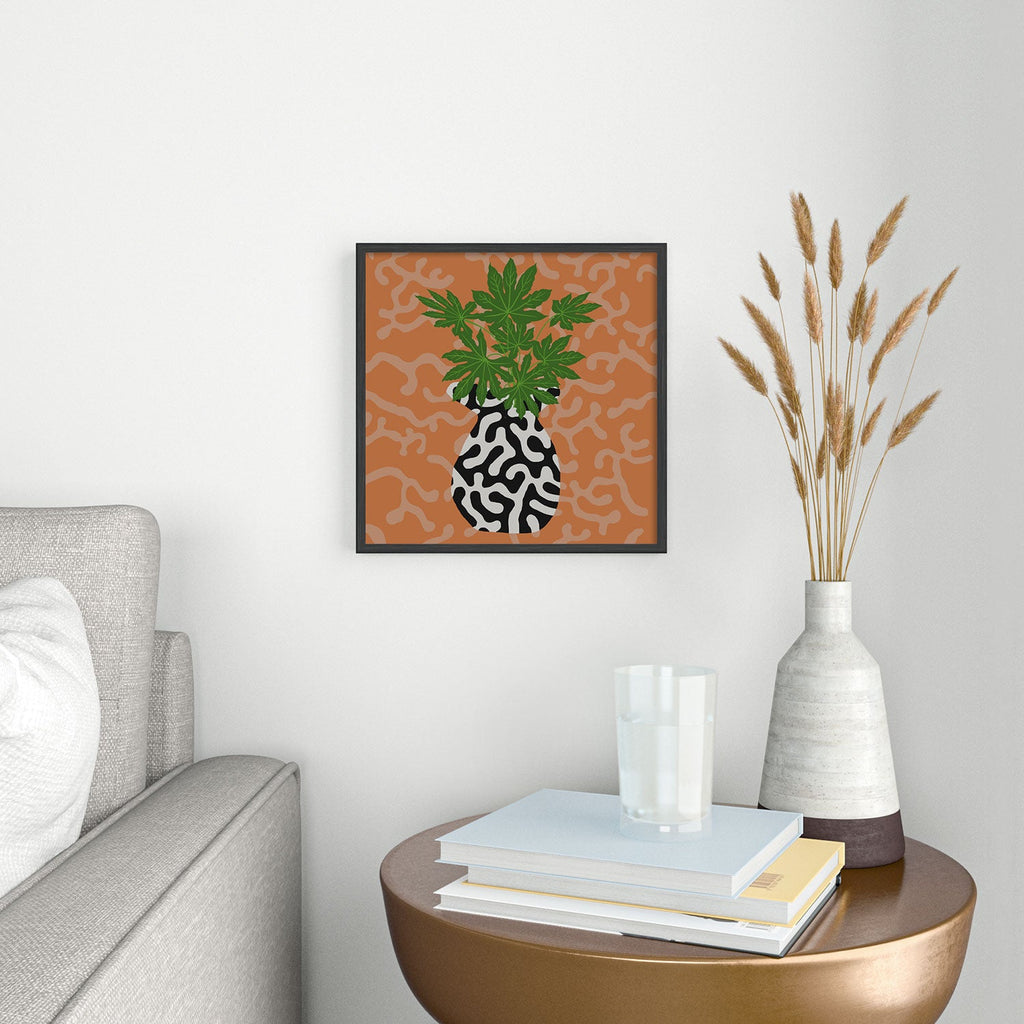 Coco de Paris Green plant retro style 2 Square Metal Framed Art Print