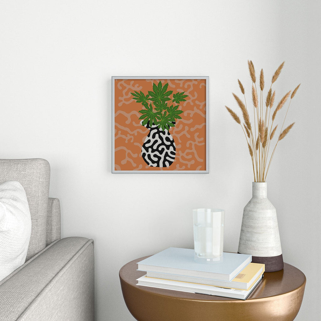 Coco de Paris Green plant retro style 2 Square Metal Framed Art Print