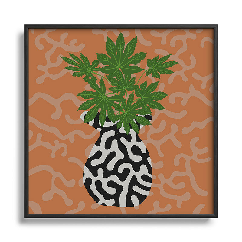 Coco de Paris Green plant retro style 2 Square Metal Framed Art Print