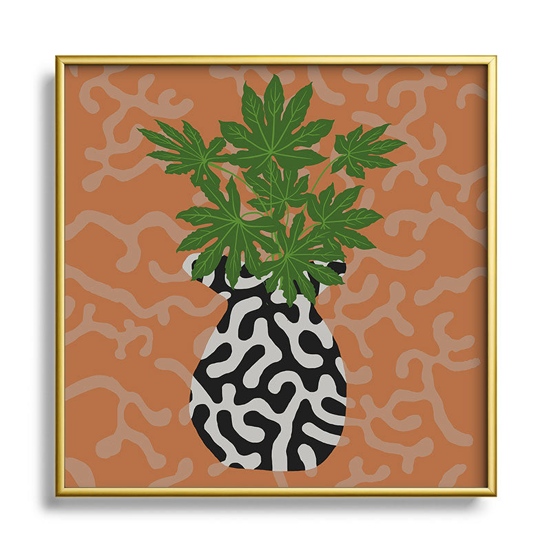 Coco de Paris Green plant retro style 2 Square Metal Framed Art Print