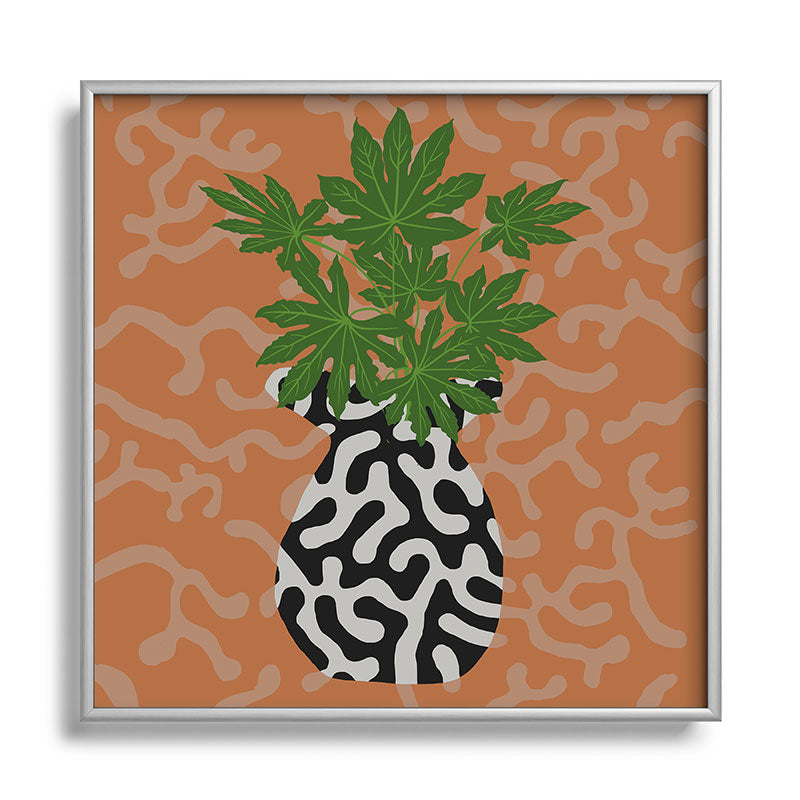 Coco de Paris Green plant retro style 2 Square Metal Framed Art Print