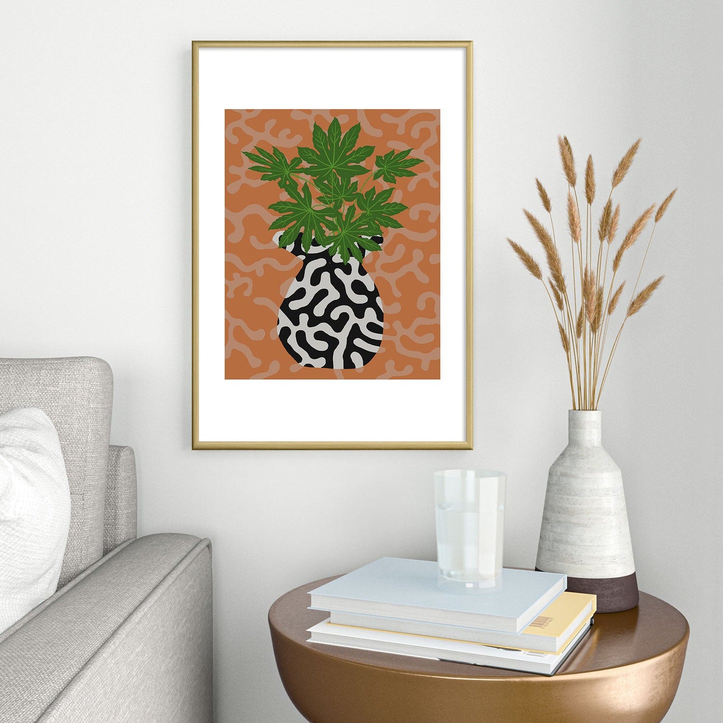 Coco de Paris Green plant retro style 2 Metal Framed Art Print