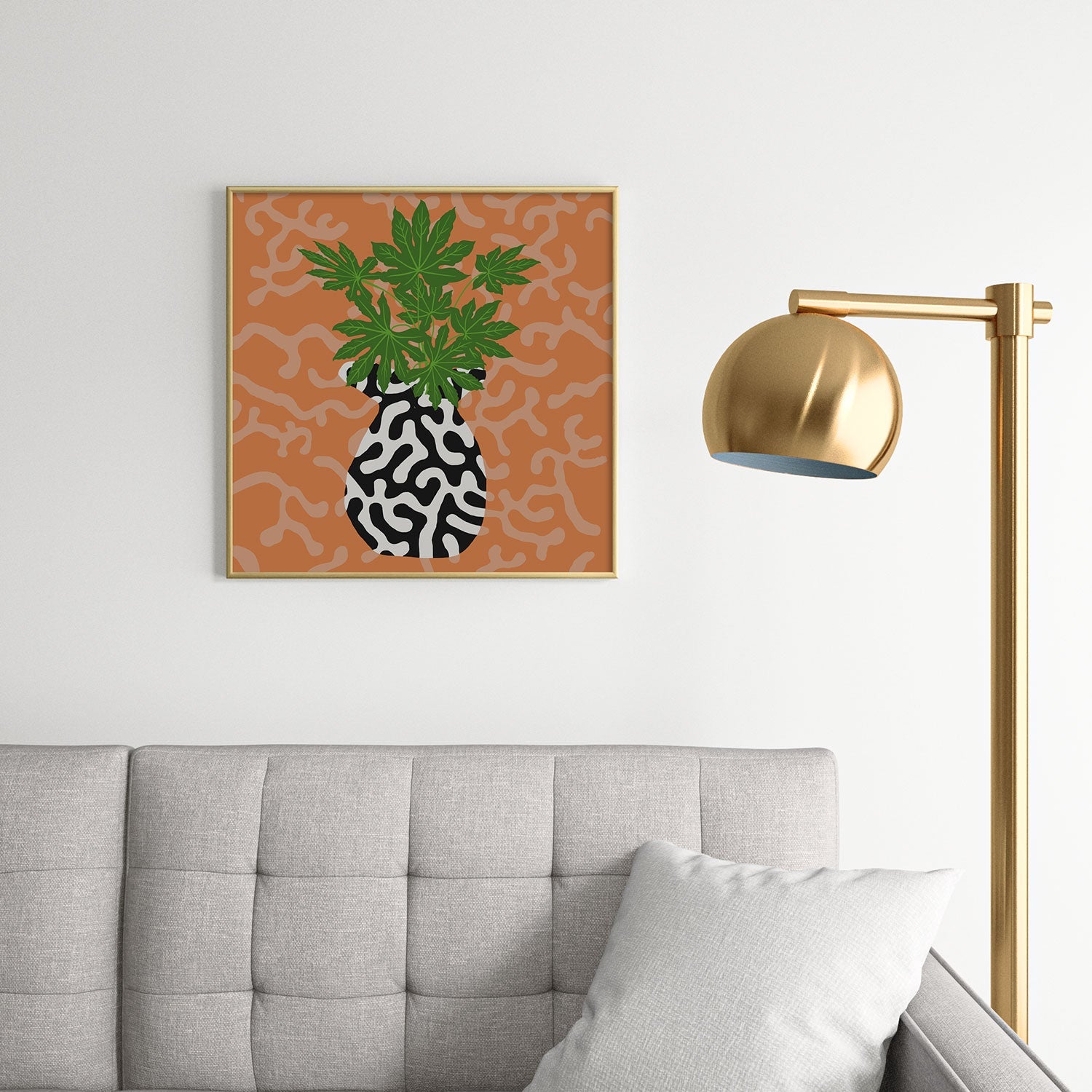 Coco de Paris Green plant retro style 2 Square Metal Framed Art Print
