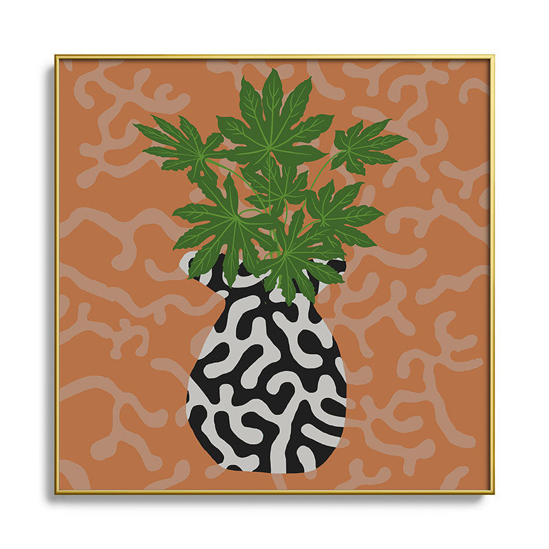 Coco de Paris Green plant retro style 2 Square Metal Framed Art Print