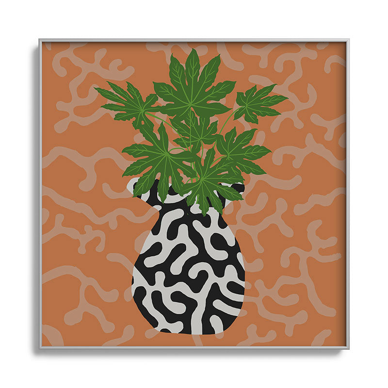 Coco de Paris Green plant retro style 2 Square Metal Framed Art Print