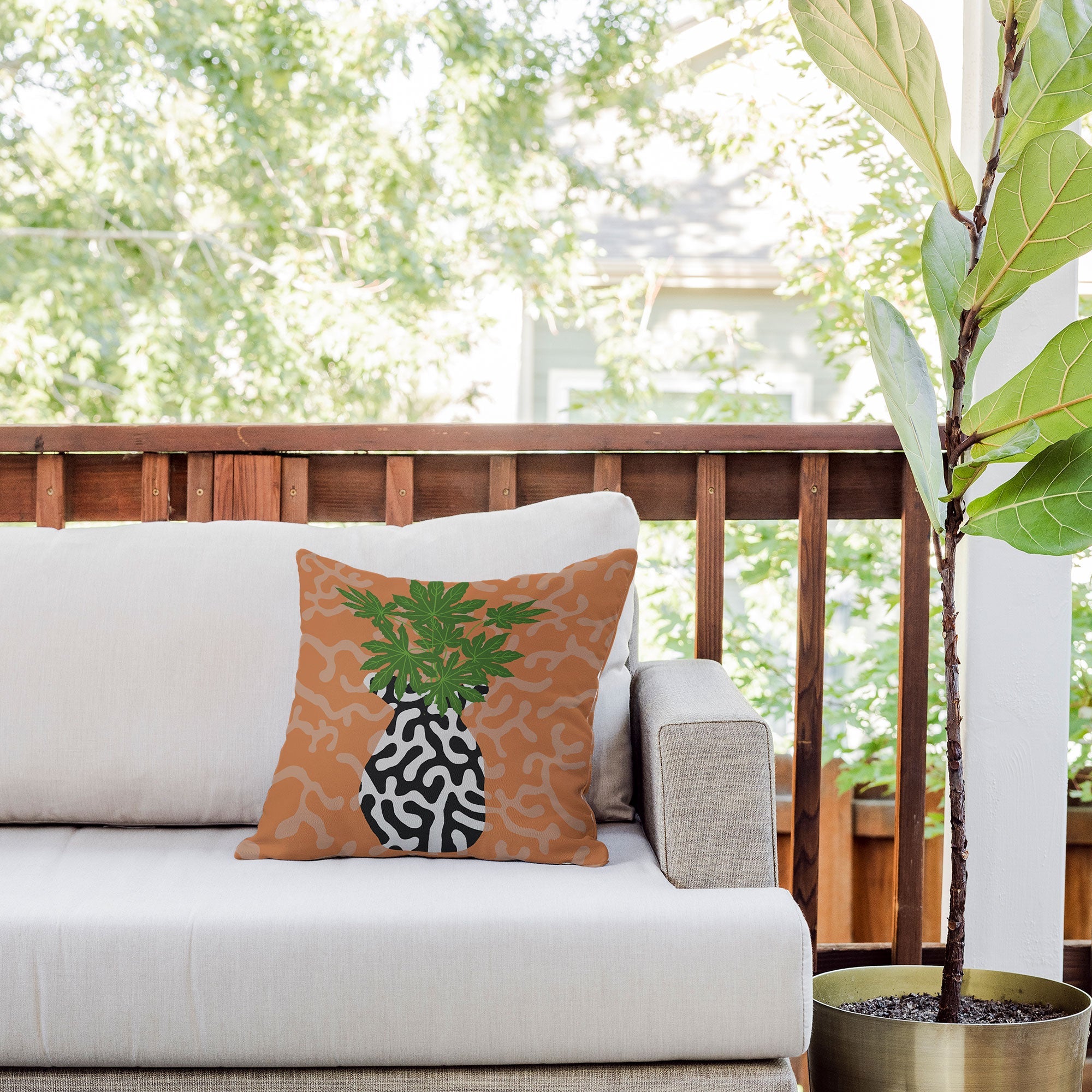 Coco de Paris Green plant retro style 2 Outdoor Throw Pillow