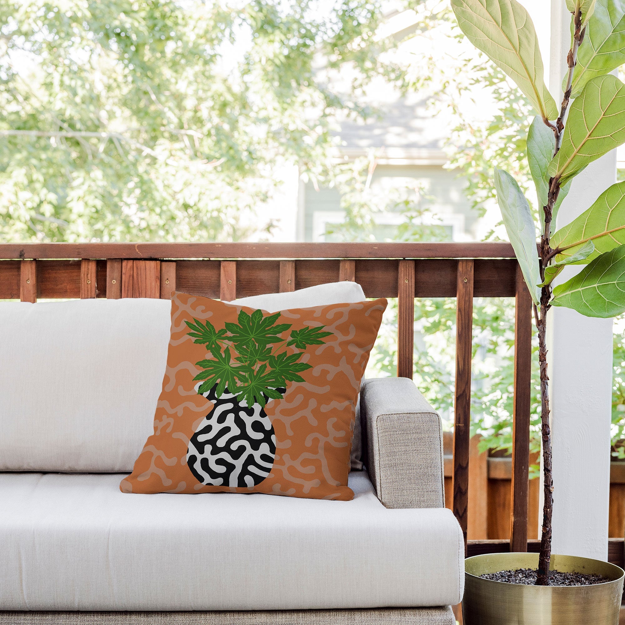 Coco de Paris Green plant retro style 2 Outdoor Throw Pillow
